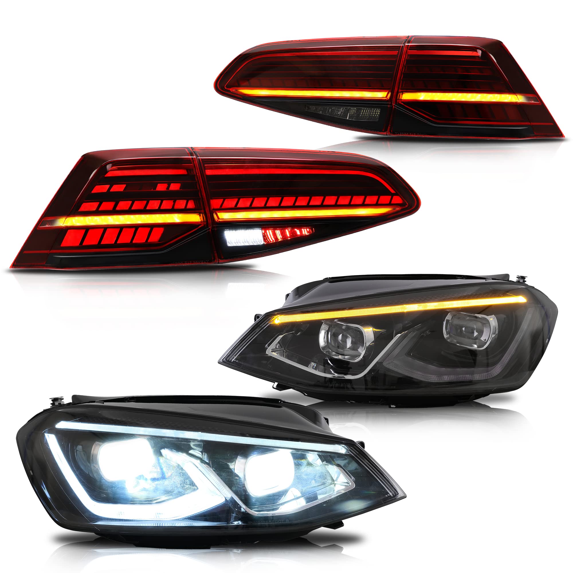 VLAND LED Rear Lights compatible with Golf MK7 Golf MK7.5 Hatchback 2012-2020 [Not fit MK7.5 GTI & R], w/Sequential indicator, Driver & Passenger Side - Red