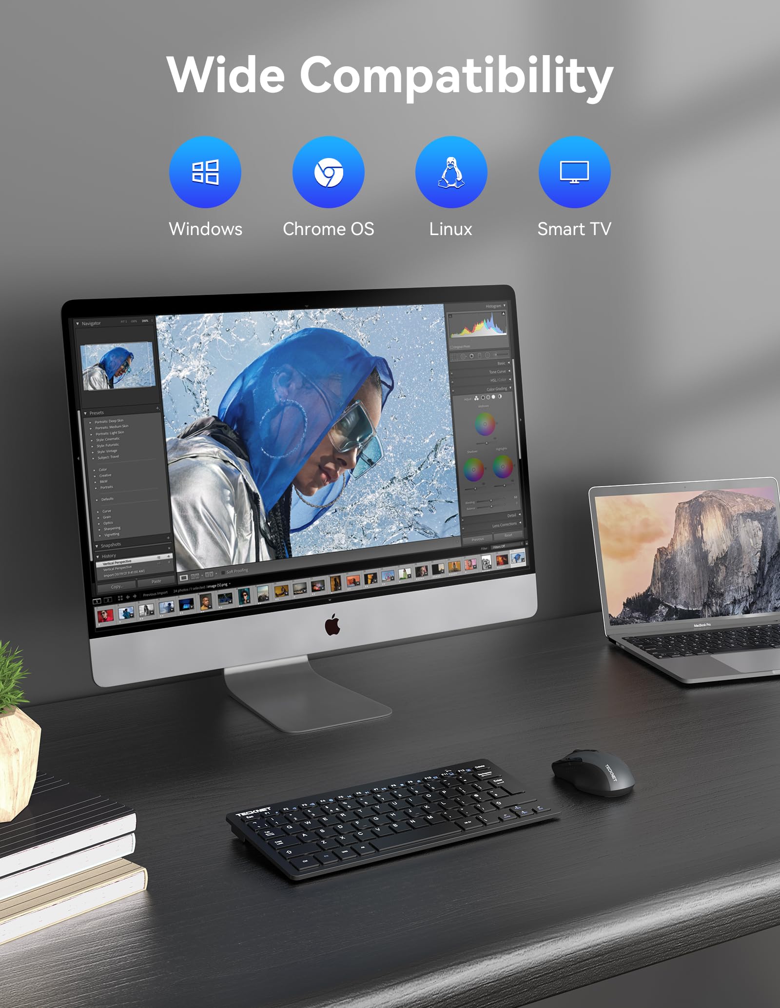 TECKNET 2.4G Wireless Keyboard For Windows/Chrome OS, UK Layout Compact Mini Keyboard, Small Silent Whisper-Quiet Keyboards with 12 months Battery Life (Pink)