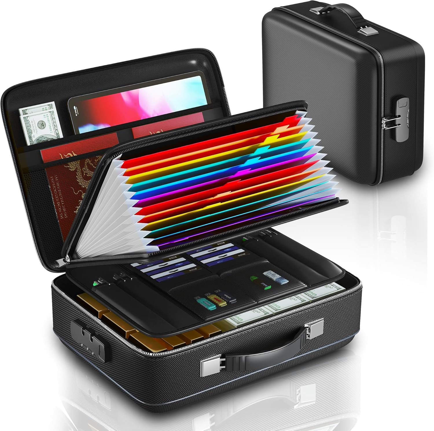 Fireproof Document Box with Combination Lock, Water Resistant Hard Case Safe for Documents Certificates Laptop Passports (Black)