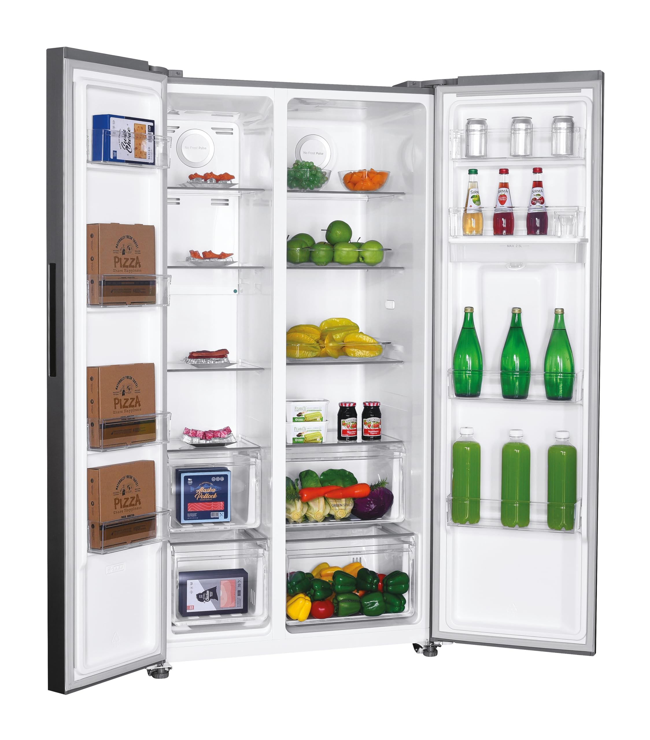 Hoover H-FRIDGE 500 MAXI Freestanding American Fridge Freezer with Water Dispenser, Side by Side, Total No Frost Technology, E Class, 532L Total Capacity, Inox, 91x67x177 cm - HHSBSO6174XWDK-1
