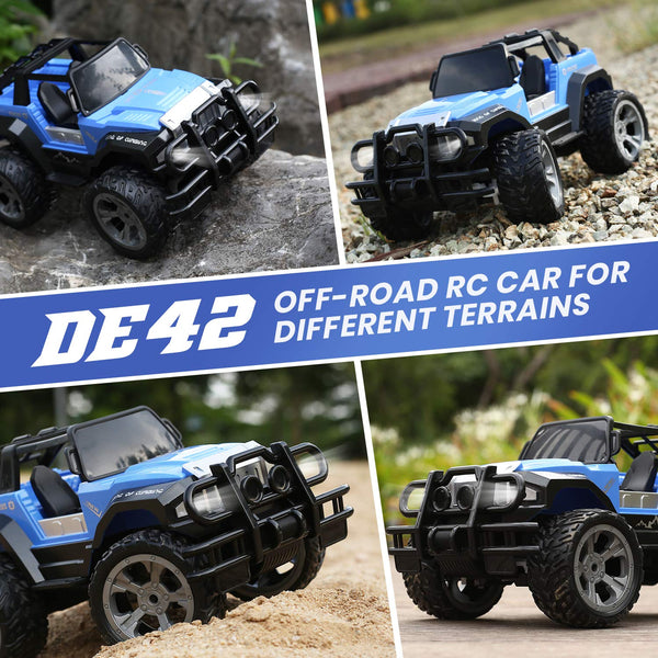 DEERC RC Cars Remote Control Car 1:14 Off Road Monster Truck,Metal Shell 4WD Dual Motors LED Headlight Rock Crawler,2.4Ghz All Terrain Hobby Truck with 2 Batteries for 90 Min Play,Boy Adult Gifts