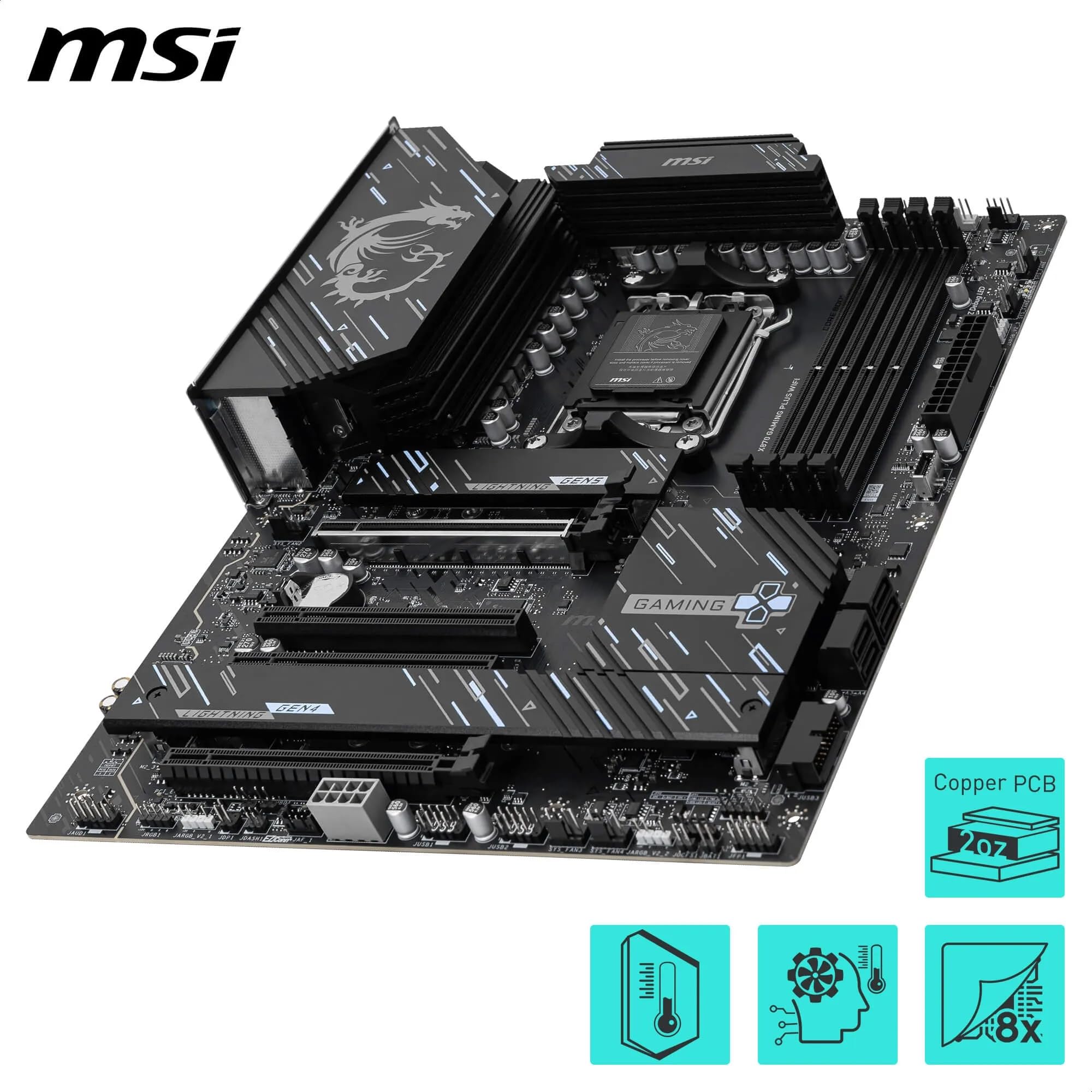 MSI X670E GAMING PLUS WIFI Motherboard, ATX - Supports AMD Ryzen 9000 / 8000 / 7000 Series Processors, AM5 - 80A SPS VRM, DDR5 Memory Boost 7800+ MHz/OC, PCIe 5.0 x16, M.2 Gen5, Wi-Fi 6E