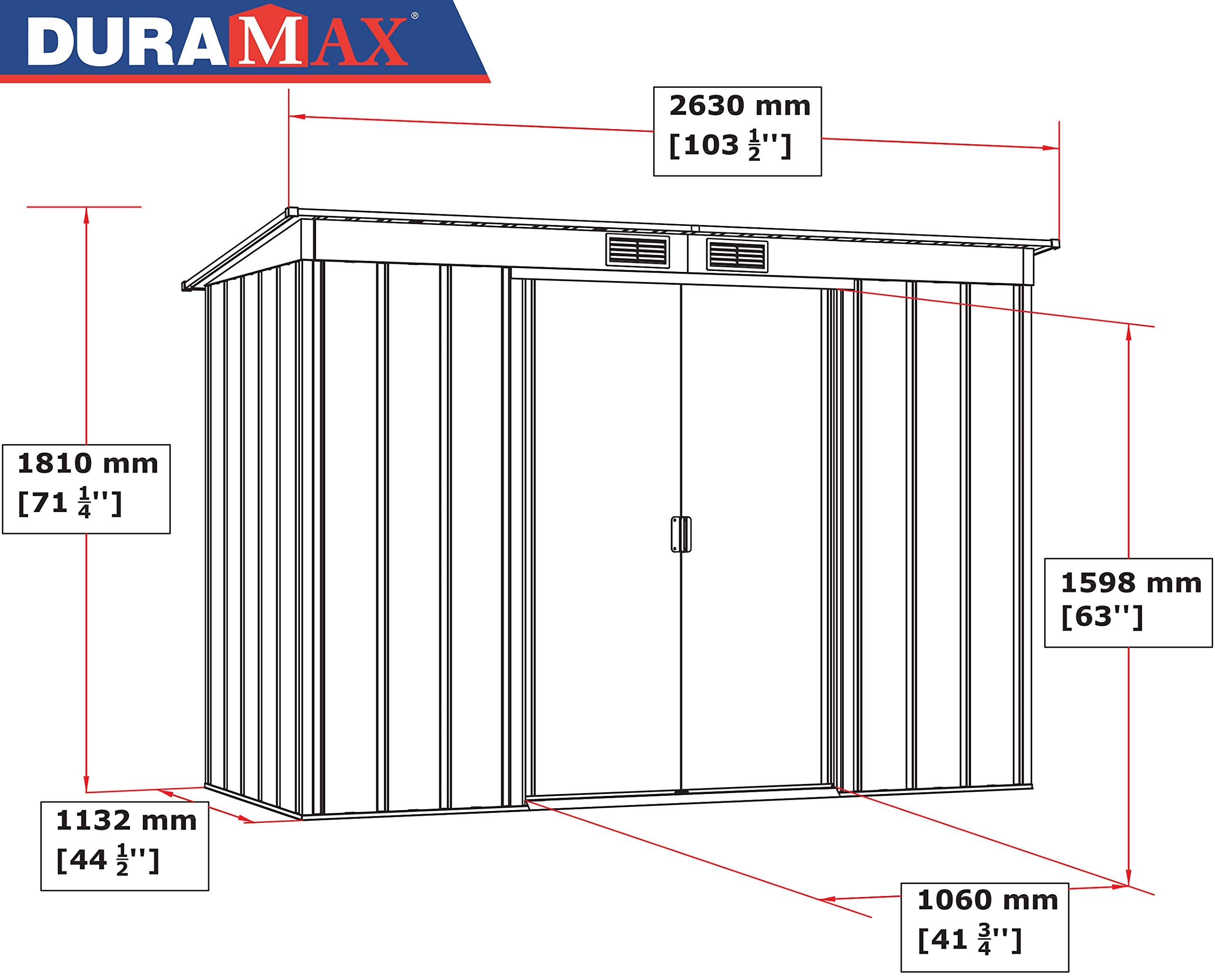 Duramax ECO 8 x 8 (6.35 m2) Metal Garden Storage Shed, Hot-Dipped Galvanized Metal Garden Shed, Tool Storage Shed, Strong Reinforced Roof Structure, Maintenance-Free Metal Shed, Anthracite