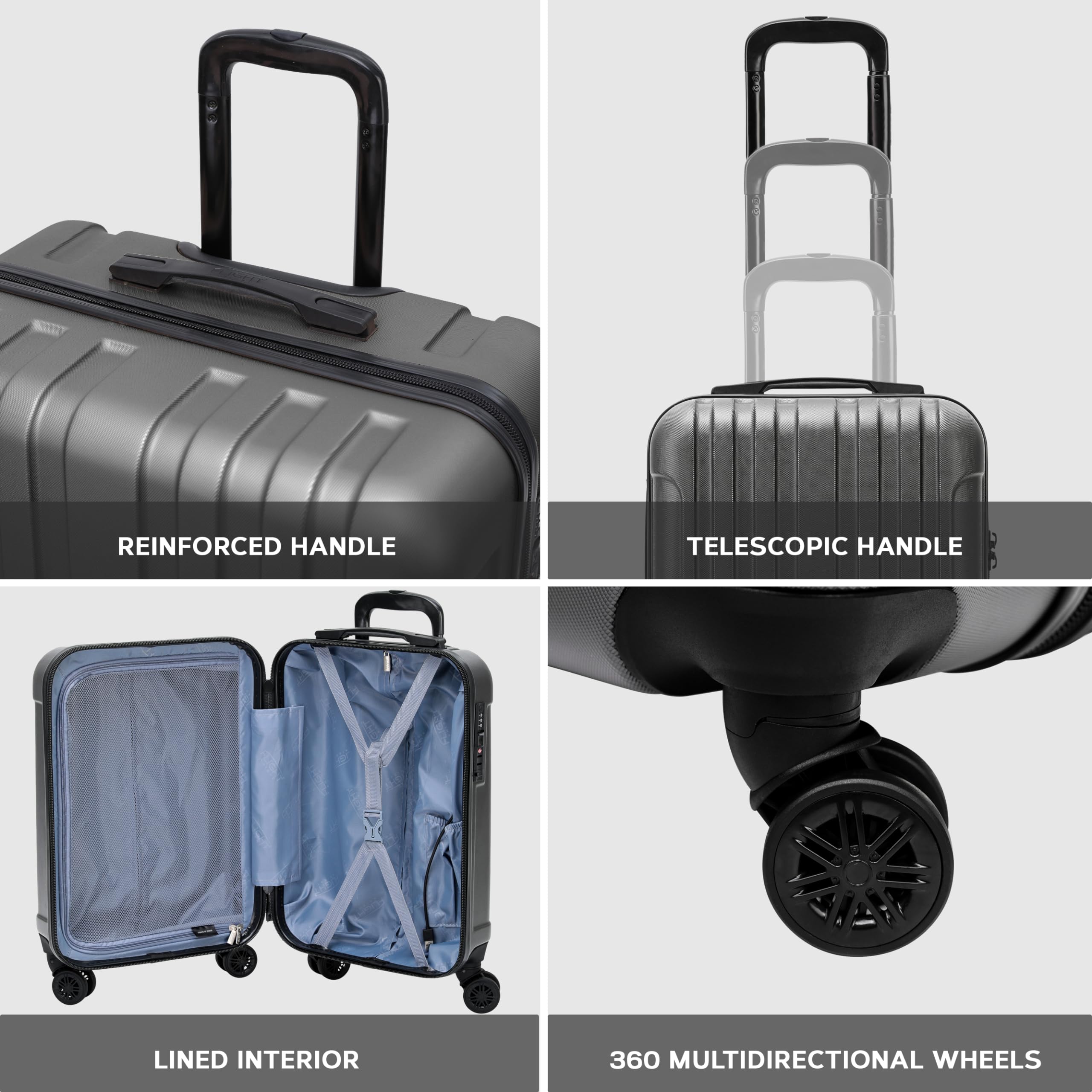 Flight Knight Premium Lightweight Suitcase - Built-in TSA Lock - 8 Spinner Wheels - ABS Hard Shell Check in Highly Durable Luggage - Medium - 67x45x26cm