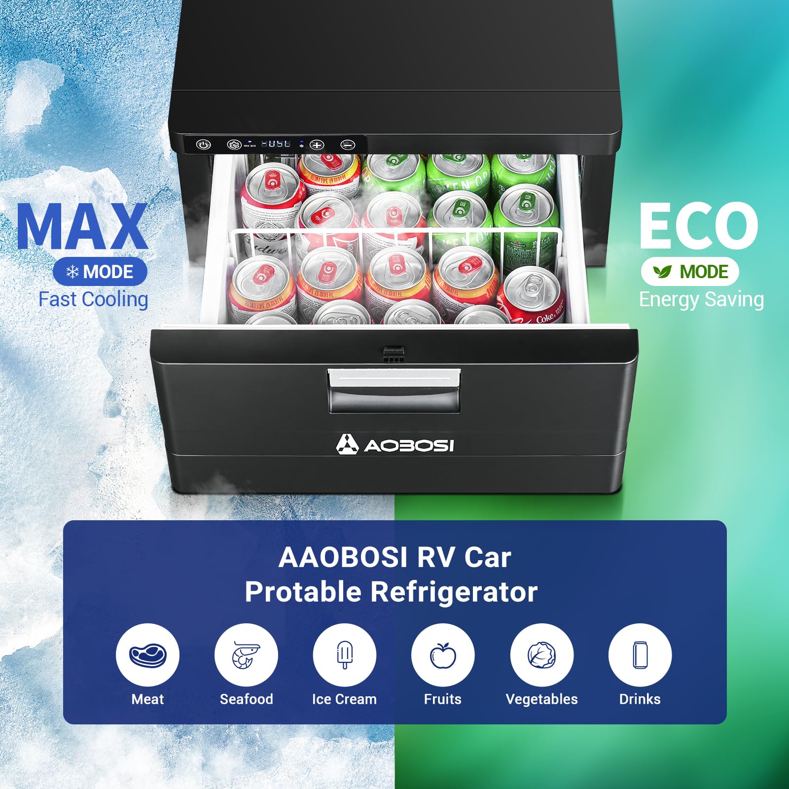 AAOBOSI 83L Campervan Fridge, Camping Refrigerator with APP Control, 12V Fridge Freezer for Campervan, Car, Truck, Boat, Motorhome, Travel