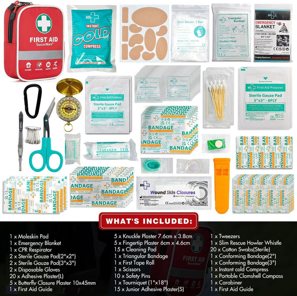 130 Pieces First Aid Kit with Hospital Grade Medical Supplies - Includes Emergency Blanket, Bandage - Great for Home, Outdoors, Office, Car, Travel, Camping, Hiking, Boating