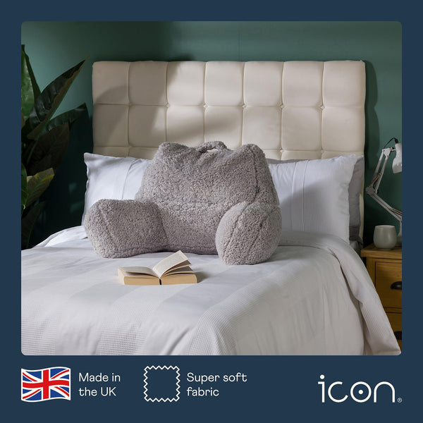 icon Teddy Bear Fluffy Fleece Cuddle Cushion, Grey, Reading Pillow, Back Support Cushion, Back Support Pillow for Bed with filling included, Ideal as