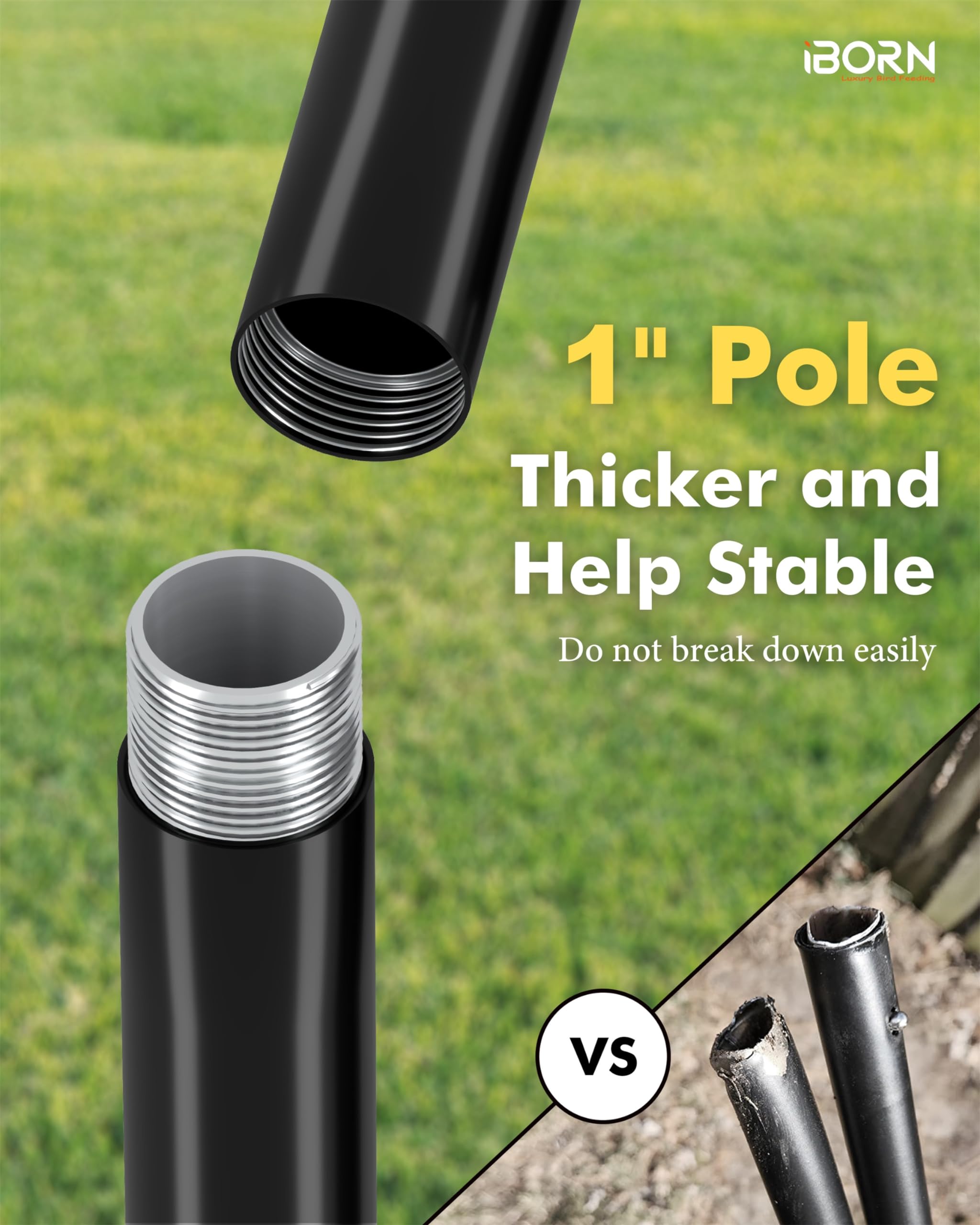 iBorn Bird Feeders Hanging Station 87Inch Wild Bird Feeding Stand Heavy Duty For Feeders Hanging, 1 Inch Thickness Pole With 6-Hooks, 5-Prong Pole