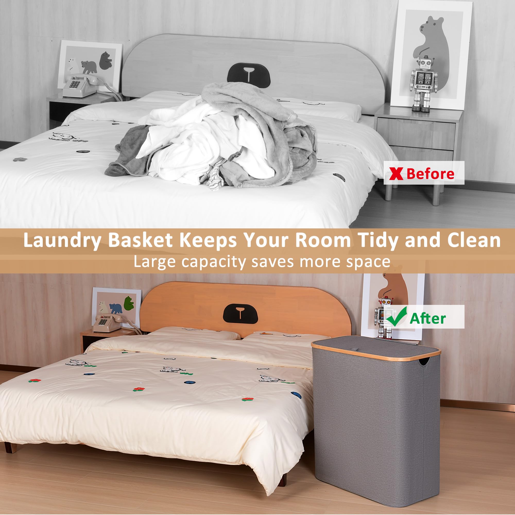 iEGrow Laundry Basket 2 Compartments 150L, Large Washing Baskets for Laundry with Removable and Washable Inner Bags, Laundry Hamper with Lid and