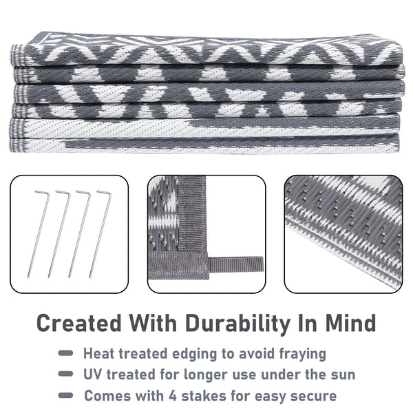 Enyhom Large Grey Outdoor Rug Carpets 180 x 270 cm, Waterproof Picnic Blanket, Plastic Straw Rug Durable Outdoor Patio Carpets for Lawn Pergola