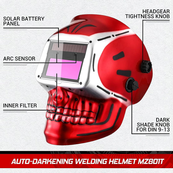 DEKO Welding Helmet Auto Darkening: True Color Solar Powered Auto Darkening Welding Helmets Welder Mask Hood (Skull Design)