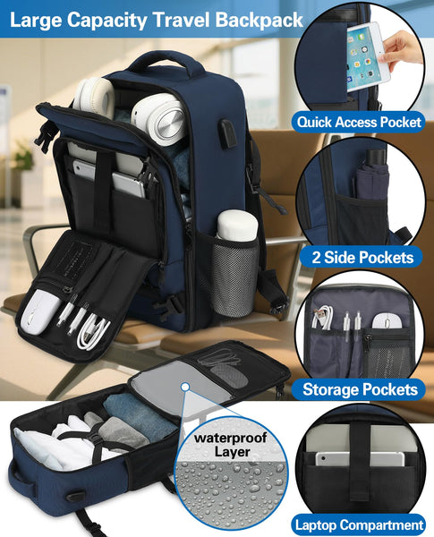 KLOSTAIN for Easyjet Cabin Bag 45x36x20 Travel Backpack Hand Luggage Carry-ons Bag Laptop Backpack Ruscksack for Airplanes Flight New Easyjet Underseat Cabin Bags Fit 14" Laptop Navy