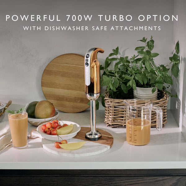 Dualit Copper Hand Blender Set | Handheld Stick Blender With Chopping Bowl, Whisk & 1L Measuring Jug | 700W Polished With Turbo Speed | For Soup,