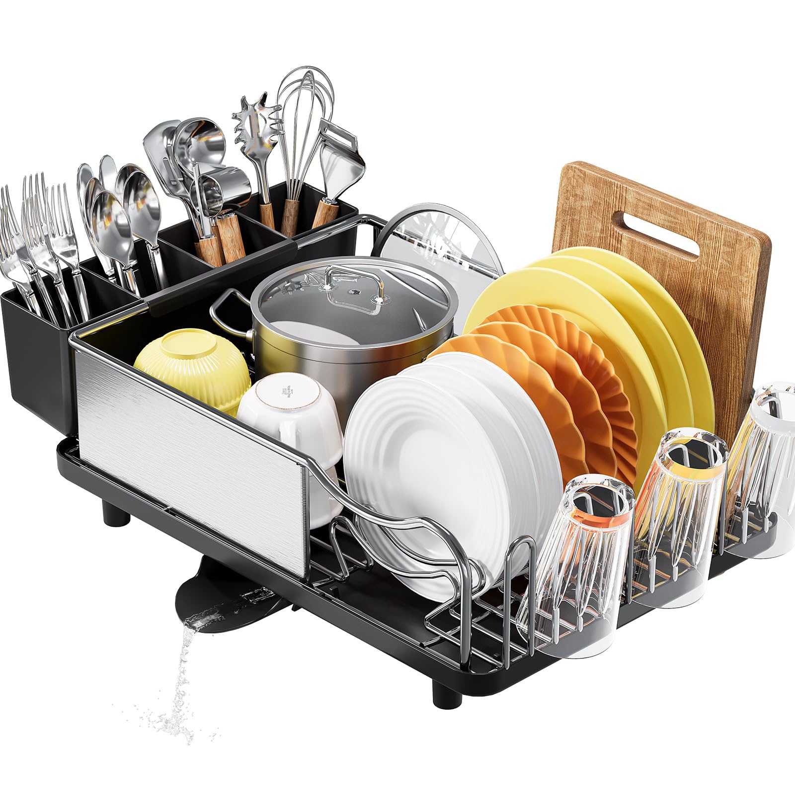 kingrack Dish Drainer Rack, Stainless Steel Dish Rack, Draining Board Rack with Anti-Rust Frame, Optional 2 Direction Spout Sink Drain Board Design,