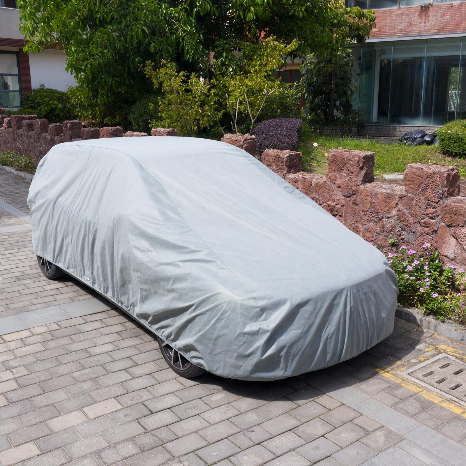 Leader Accessories Full Car Cover Premium 5 Layers Waterproof Breathable Vehicle Cover Universal Fit (Sedan-200"x61"x50",Grey,Outdoor)