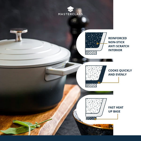 MasterClass Casserole Dish With Lid, Medium 4L/24 cm, Lightweight Cast Aluminium, Induction Hob And Oven Safe, Black