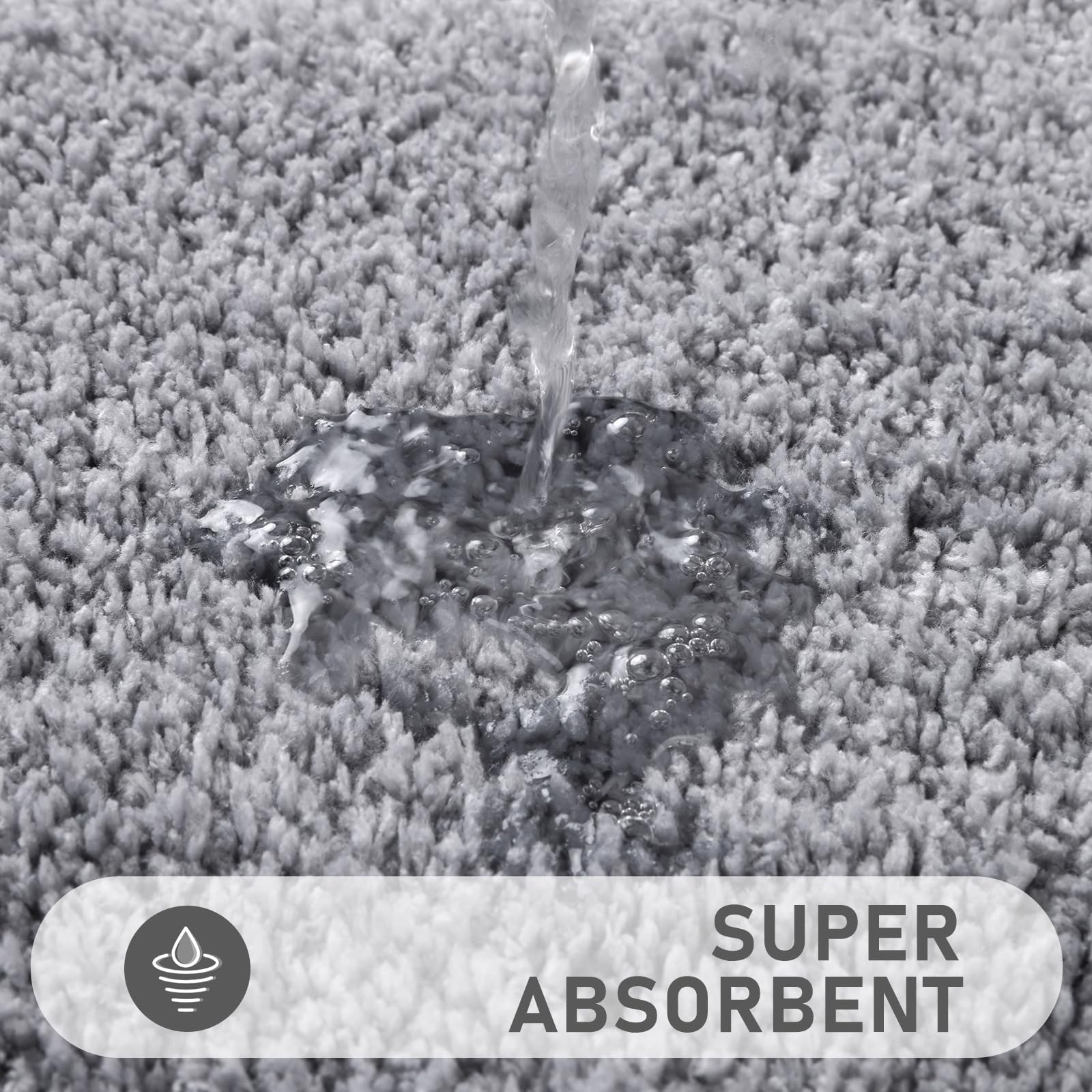 Pauwer Microfiber Soft Bath Mat Set 3 Piece Absorbent Bathroom Toilet Rug Non Slip Machine Washable Bath and Pedestal Mat Sets, Grey