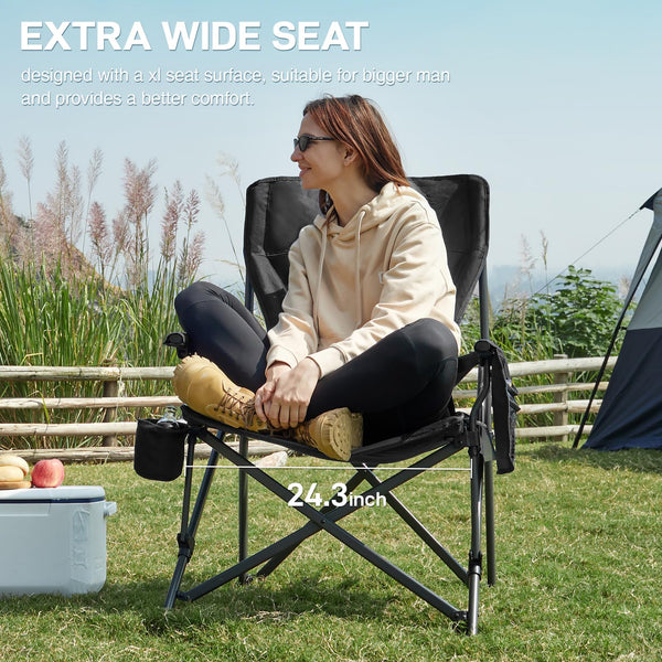 EVER ADVANCED Camping Chair for Adults Oversized 230KG, Folding Chair for Heavy People with Side Pocket, Heavy Duty Extra Wide with Hard Armrest Foldable Garden Fishing Outdoor Fold up