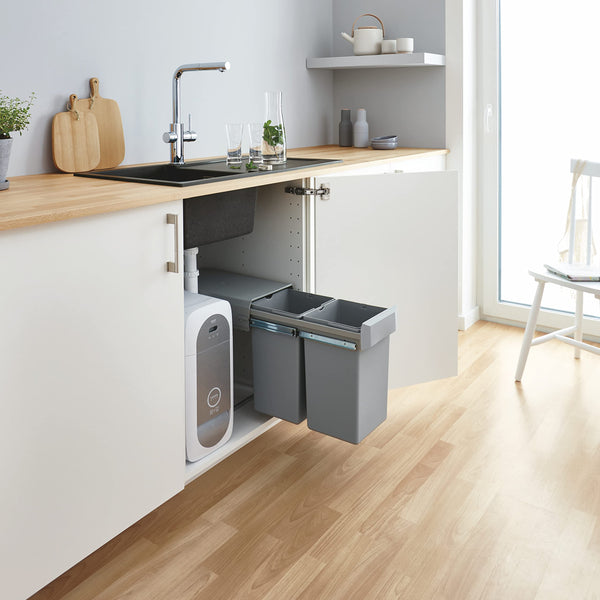 GROHE Kitchen Waste System - 2 Bins (15L Each), Telescopic Action, Floor Mounted for Cabinets 30 cm or Wider, Fits with GROHE Blue Home and GROHE Red