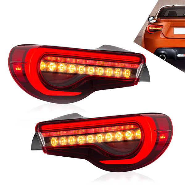 VLAND LED Tail Lights Compatible with Toyota 86 GT86 2012-2020/Subaru BRZ 2013-2020/Scion FR-S 2013-2020, Full LED Rear Light with Sequential Indicator, Red White Lens