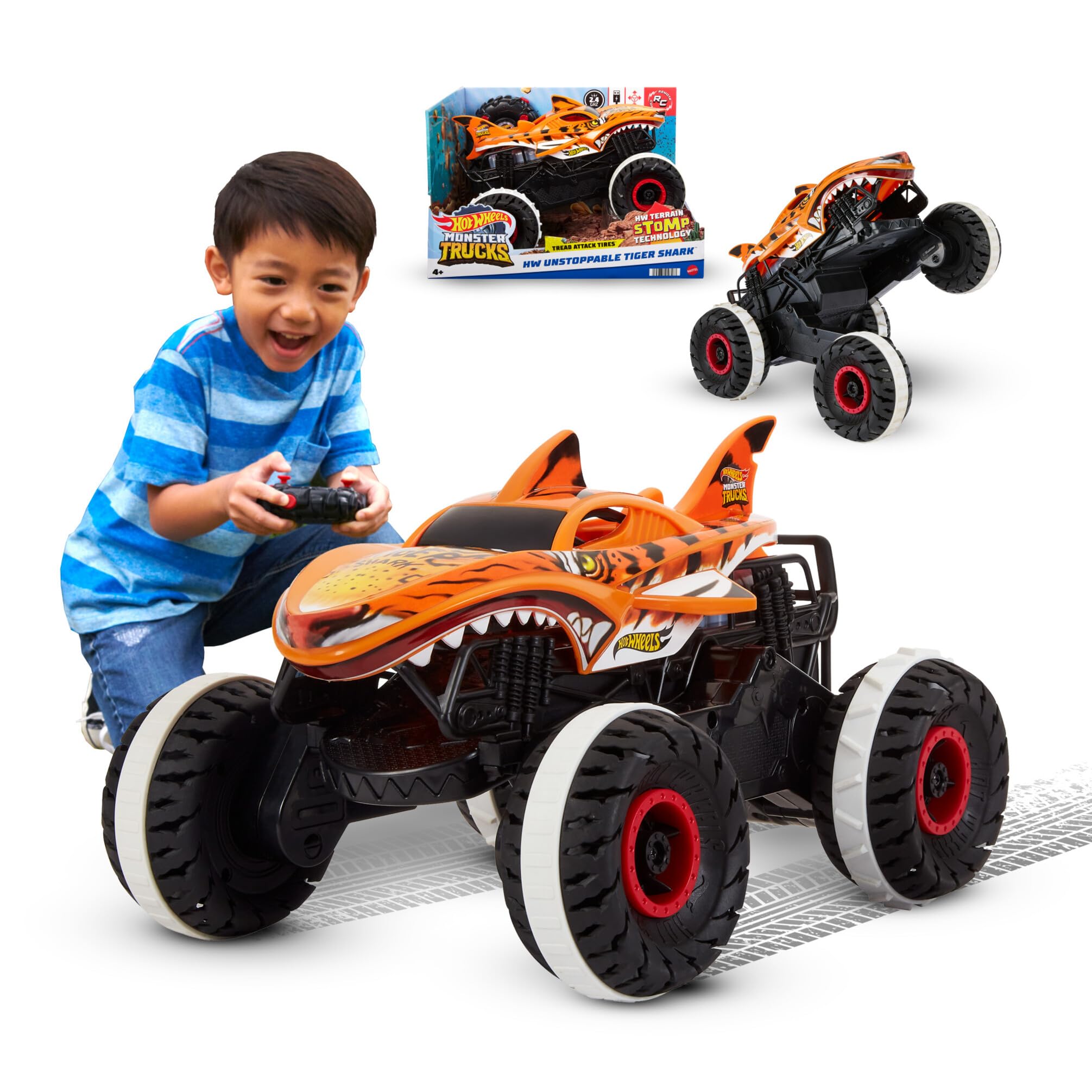 Hot Wheels Monster Trucks Remote Control Car, 1:15 Scale Mega-Wrex Alive Battery-Powered RC Vehicle with Lights & Sounds, JBD90