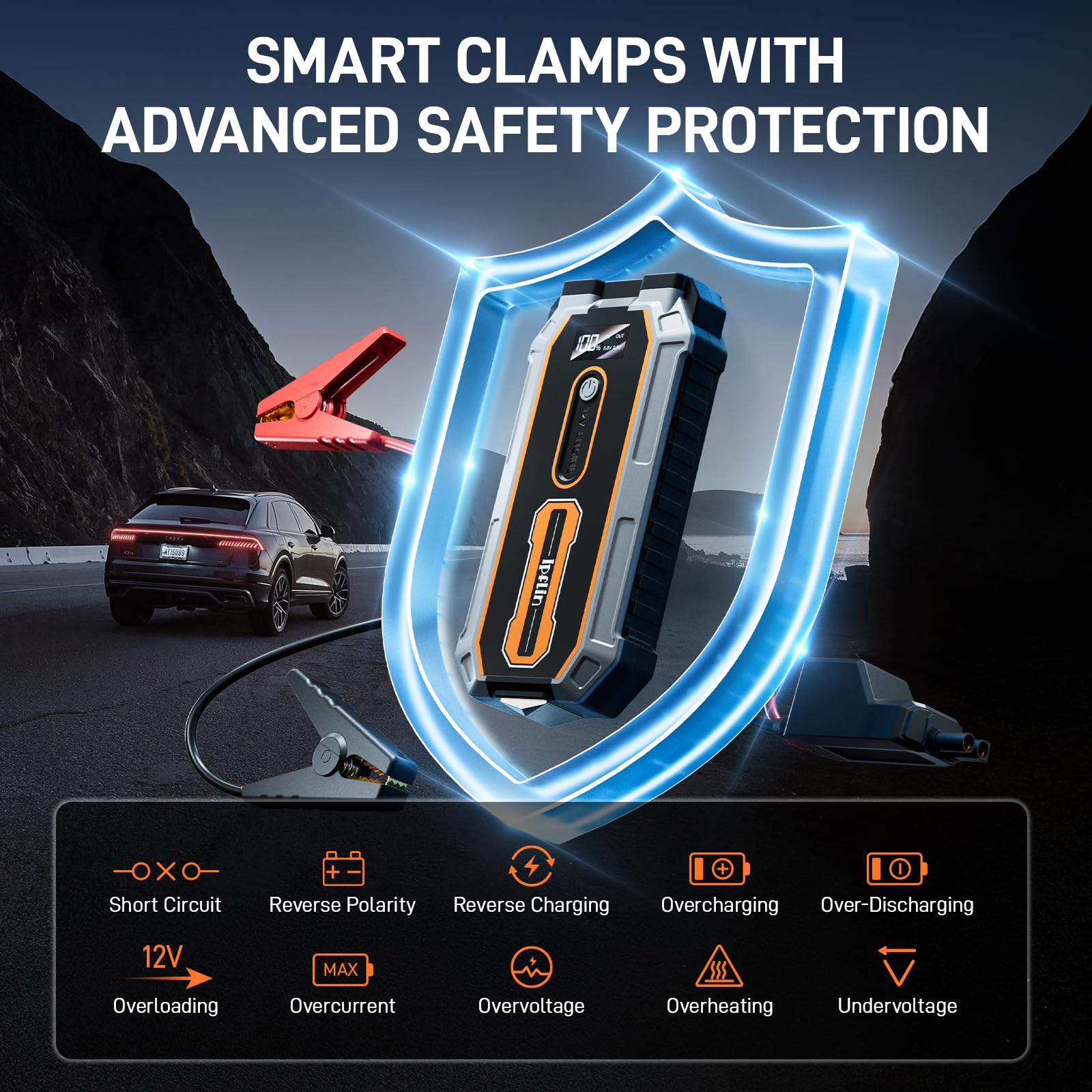 Ipflin Jump Starter Power Pack - 3000A Peak 18000mAh Portable Car Battery Booster Jump Starter for Up to 6.5L Gas & 3.5L Diesel Engines,USB-C Ports, LCD Display
