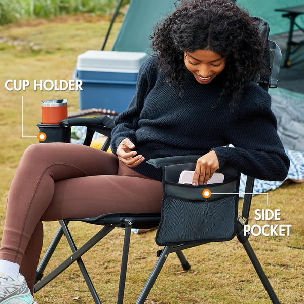 Portal Folding Camping Chair for Adults High Back Heavy Duty 180KG Load Foldable Garden Picnic Festival Collapsible Chair Oversized Hard Armrests Mesh Back Portable for Fishing Beach Patio