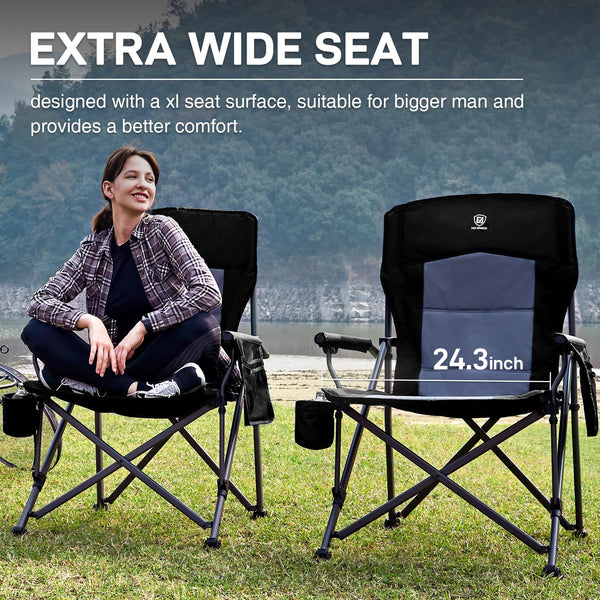 EVER ADVANCED Camping Chair for Adults Oversized 230KG, Folding Chair for Heavy People with Side Pocket, Heavy Duty Extra Wide with Hard Armrest Foldable Garden Fishing Outdoor Fold up