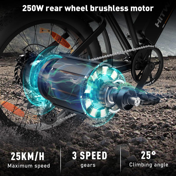 HITWAY Electric Bicycle, 20 * 4.0 inch Off-Road EBIKE for Adults with 250W Motor and 48V 15Ah/2 * 48V13Ah Battery, 7 Speed Snow Bike range 45-150 km