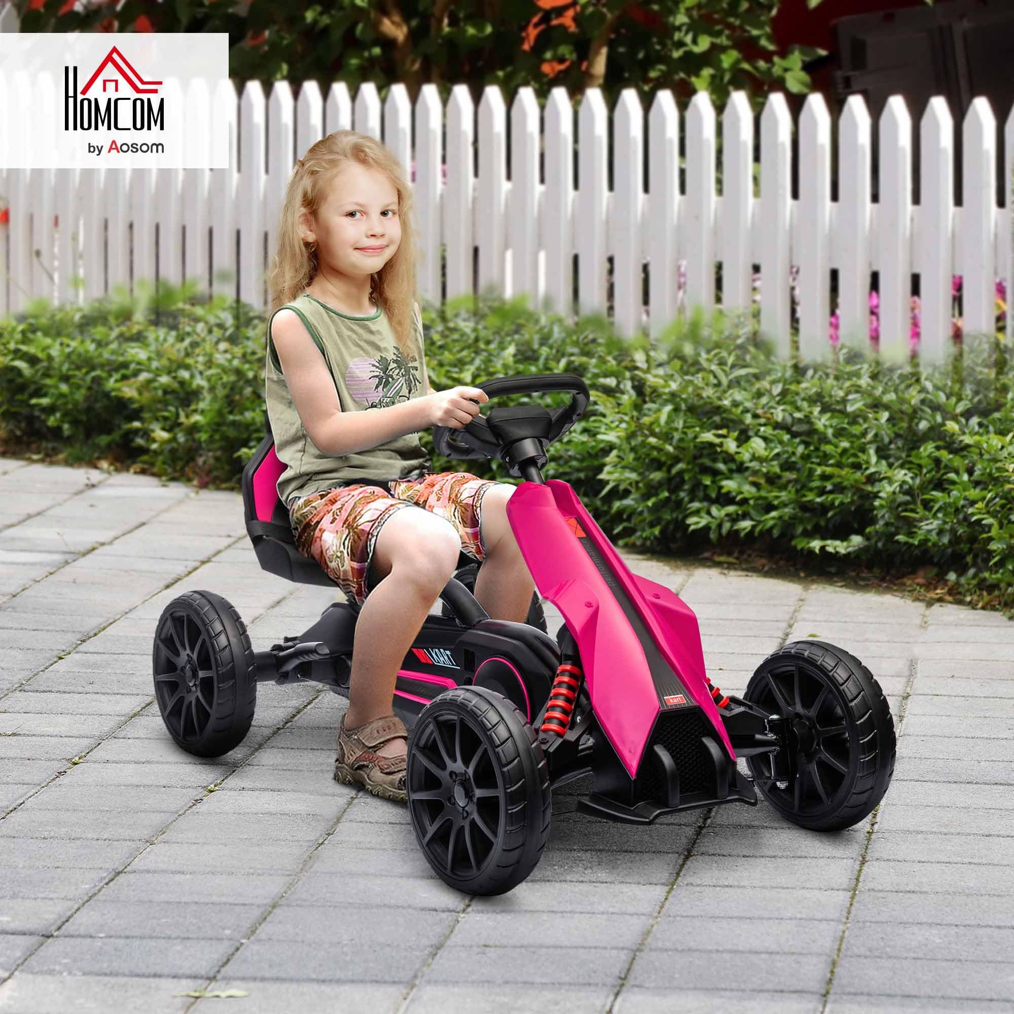 HOMCOM Children Pedal Go Kart, Kids Ride On Racer with Adjustable Seat, Swing Axle, Shock Absorption EVA Tyres, Handbrake, for Ages 3-8 Years, Red