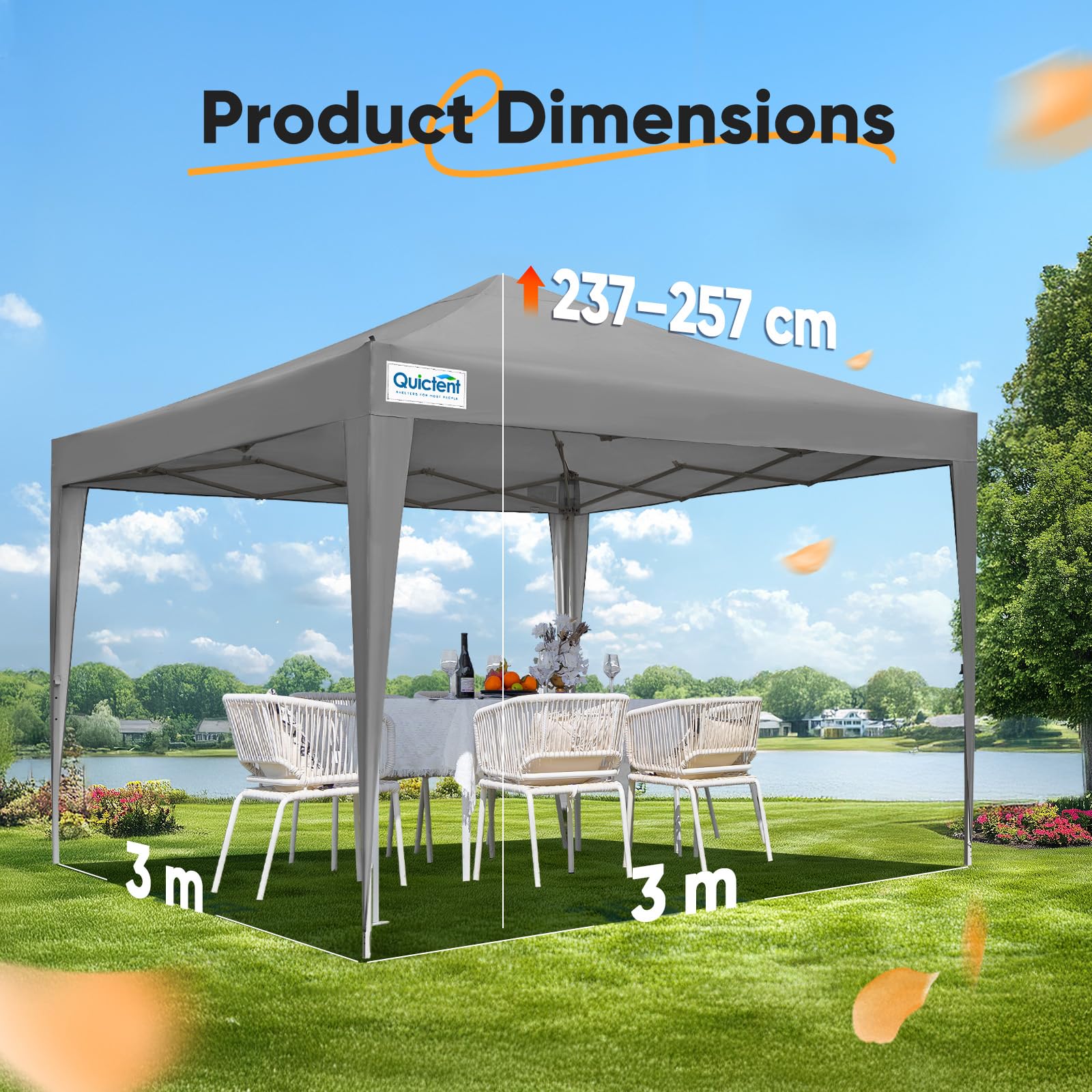 Quictent Pop Up Canopy Gazebo with Removable Sidewalls, Adjustable Height Event Shelter, 3x3m (10x10ft) Portable Tent for Garden Party, Camping, White