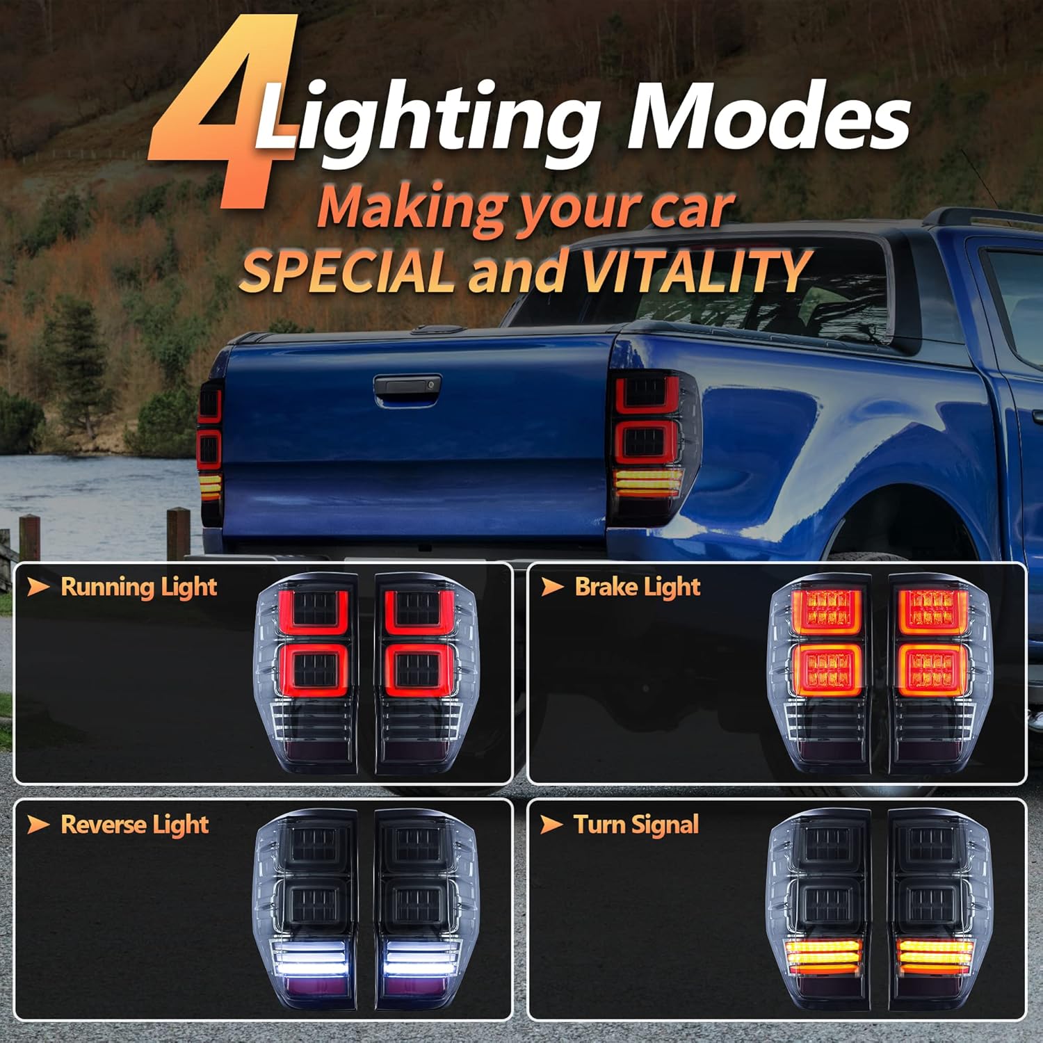 VLAND LED Tail Lights for Ranger T6 T7 T8 XL XLT Wildtrak 2012-2018 Rear Lights Lamp Assembly with Sequential Indicator (12-18 Somked)