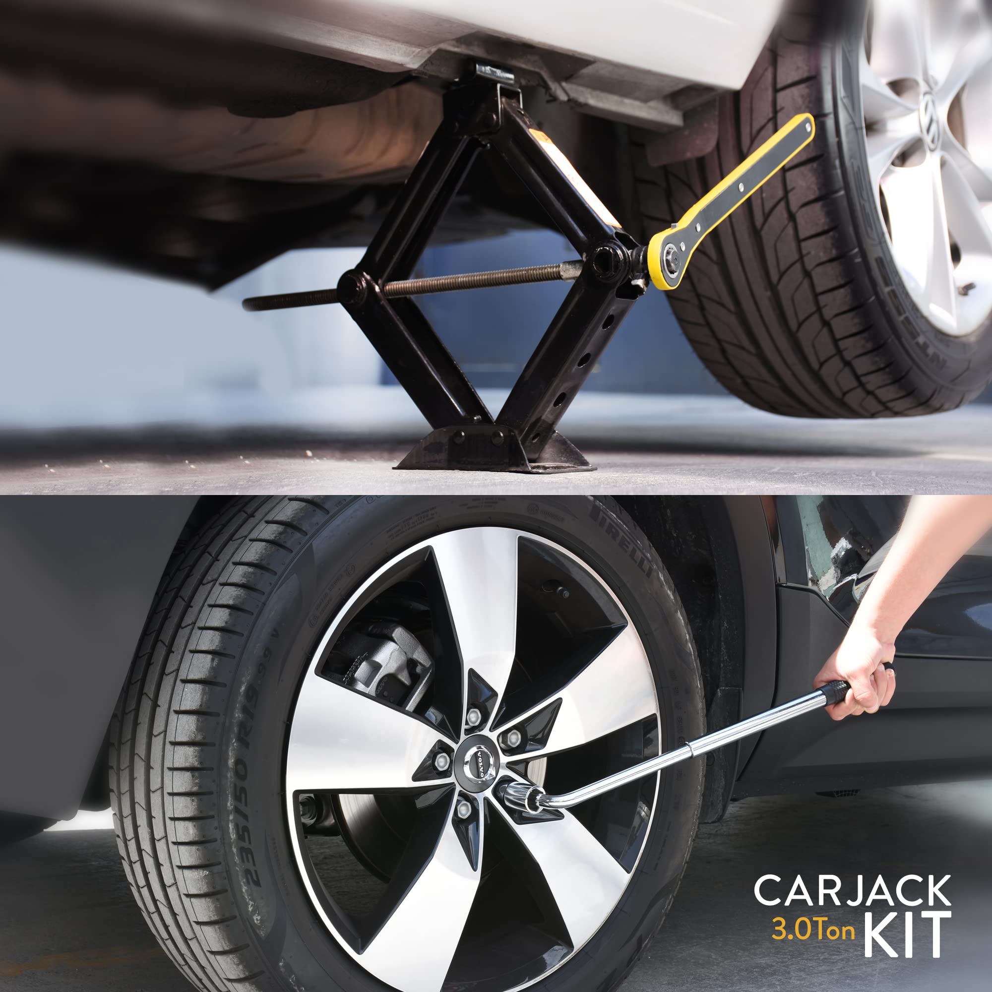 Car Jack Kit | Scissor Jack for Car 1.5 Ton (3,300 lbs) - Tire Jack Tool Kit | Portable, Ideal for SUV and Auto - Universal Emergency Kit with Lug Wrench | Heavy Duty Material
