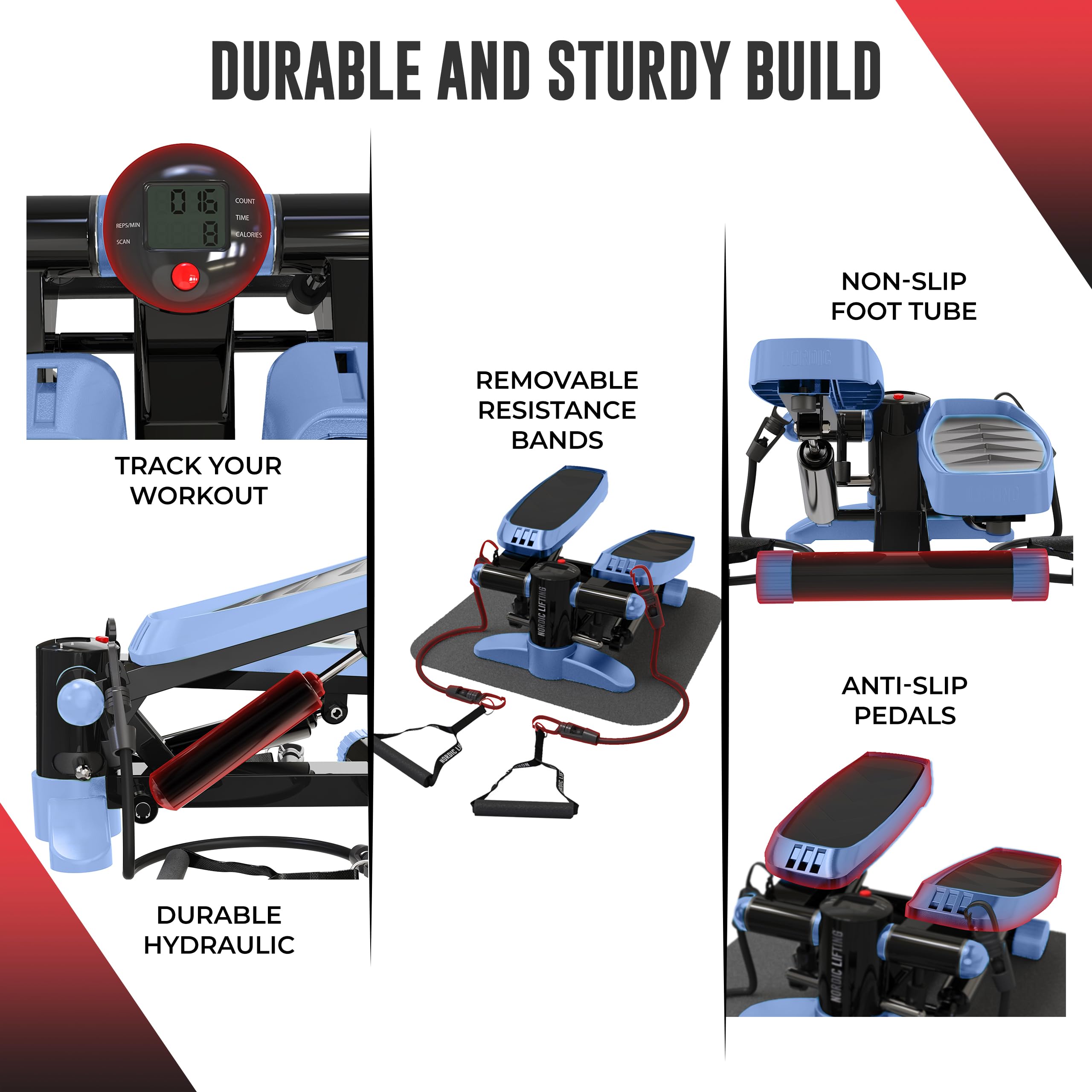 Nordic Lifting Mini Stepper & Stair Climber Machine - w/Resistance Bands Set & Non-Slip Foot Pads - Durable Construction with 330 LBS Weight Capacity