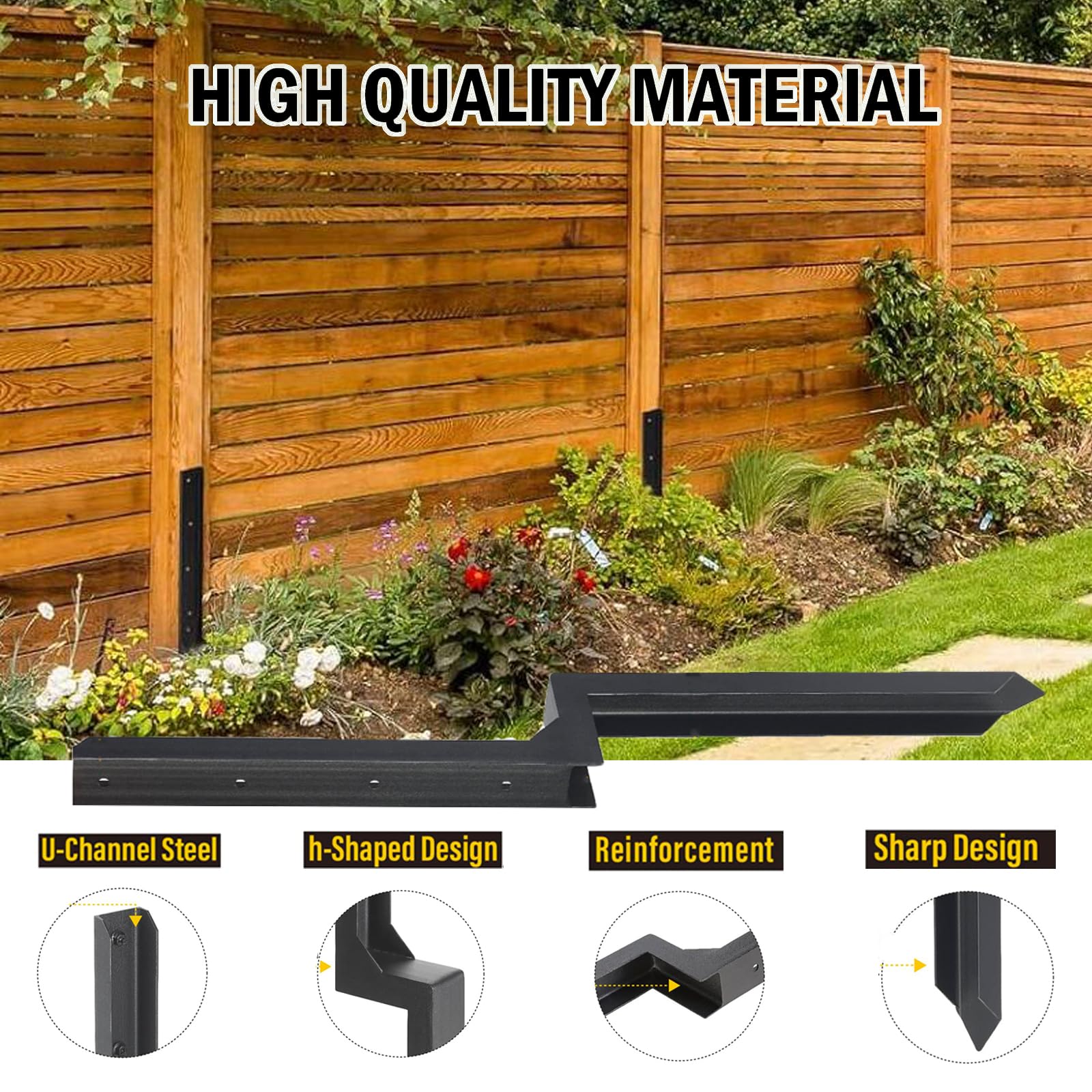 Fence Post Repair Spike - 2 Pack Heavy Duty Fence Post Support Ground Spike for Tilted or Broken Wooden Fence Posts, Durable Garden Fencing Solution