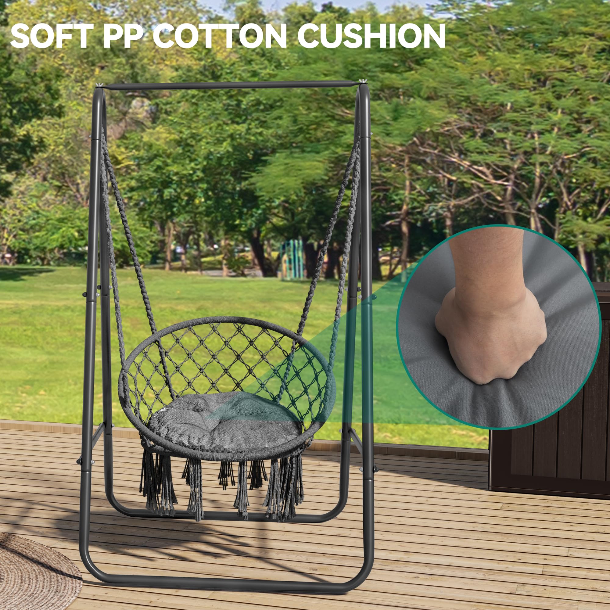 YITAHOME Hanging Chair with Stand, 85x92x153cm Hammock Swing Chair with Cushion, Heavy-Duty Steel Hammock Stand with 100kg Capacity for Living Room,