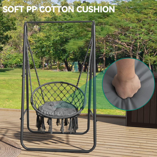 YITAHOME Hanging Chair with Stand, 85x92x153cm Hammock Swing Chair with Cushion, Heavy-Duty Steel Hammock Stand with 100kg Capacity for Living Room,