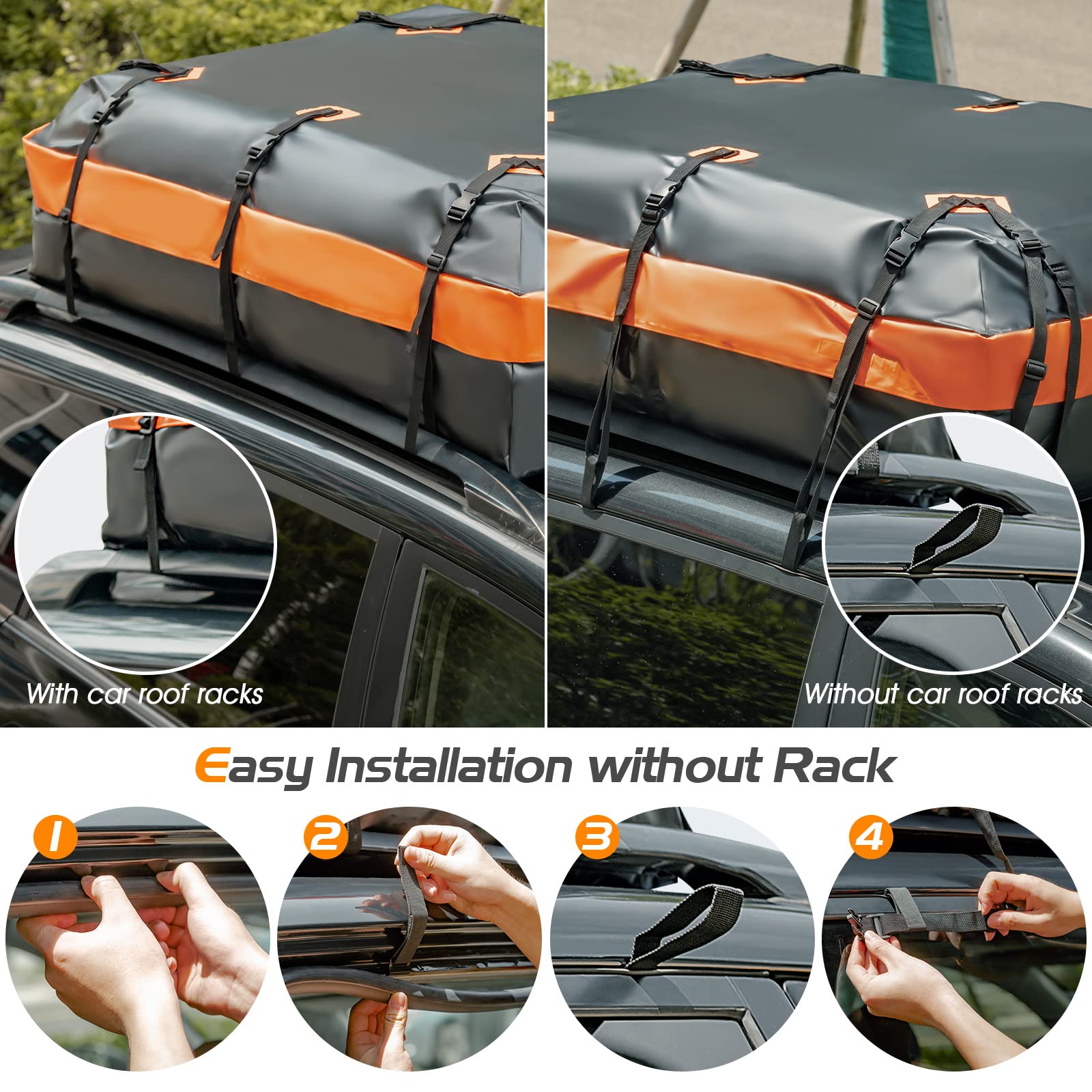 COSTWAY 15/21 Cubic Feet Car Roof Bag, 100% Waterproof Roofing Cargo Carrier with Anti-Slip Mat, Combination Lock & Straps, Rooftop Luggage Storage Box (Black, 21 Cubic Ft/600L)