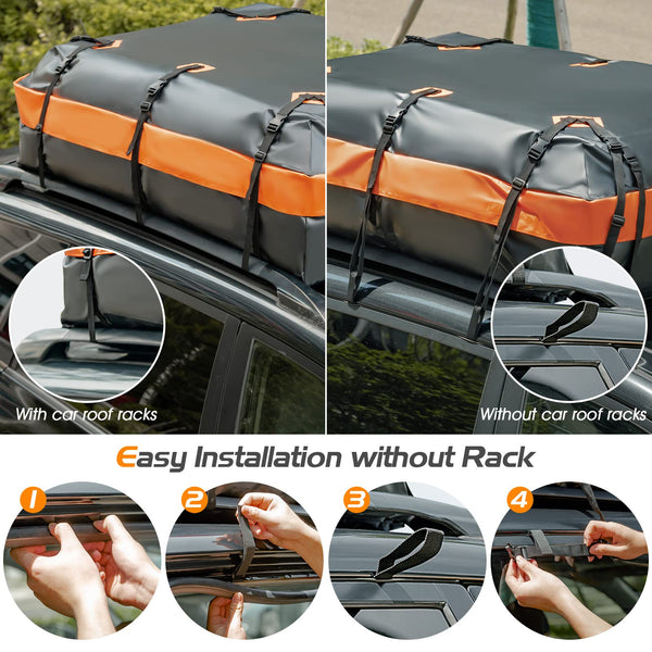 COSTWAY 15/21 Cubic Feet Car Roof Bag, 100% Waterproof Roofing Cargo Carrier with Anti-Slip Mat, Combination Lock & Straps, Rooftop Luggage Storage Box (Black, 21 Cubic Ft/600L)