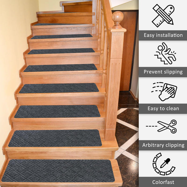 Triceratops 20cmx76cm (14-Pack) Stair Treads Carpet Non-Slip, Indoor Stair Runners for Wooden Steps, with Non Skid Rubber Backing Removable Washable