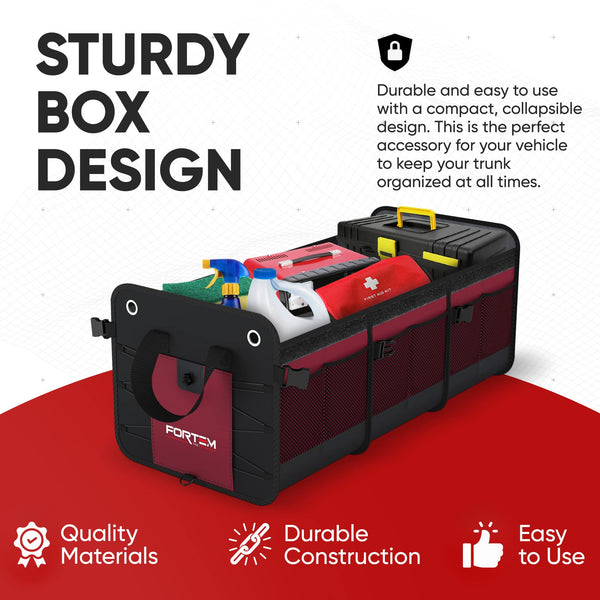 FORTEM Car Boot Organiser, SUV Boot Tidy, Trunk Storage, Collapsible Multi Compartment Car Organiser, Non Slip Bottom, Adjustable Securing Straps, Foldable Cover (65L)