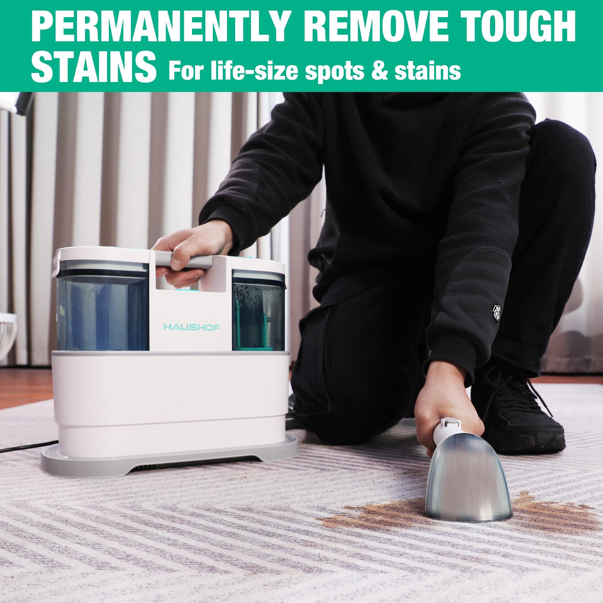 HAUSHOF StainZapper Pro Carpet Cleaner Machines, 450W Handheld Spot Carpet Washer, Clean Carpets, Stairs, Upholstery, Car Seats, 1.5L Twin Tank Spot Cleaner, Include Spot & Stain Cleaner