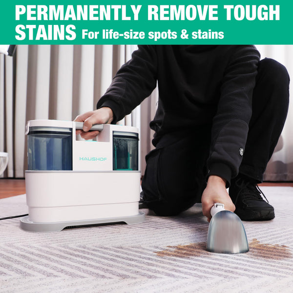 HAUSHOF StainZapper Pro Carpet Cleaner Machines, 450W Handheld Spot Carpet Washer, Clean Carpets, Stairs, Upholstery, Car Seats, 1.5L Twin Tank Spot Cleaner, Include Spot & Stain Cleaner