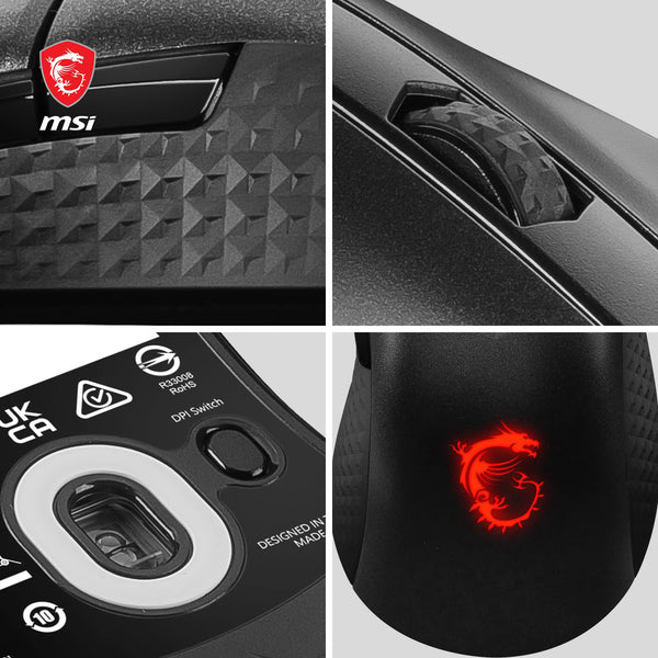 MSI CLUTCH GM51 LIGHTWEIGHT Gaming Mouse - 26000 DPI Optical Sensor, Elite 0.125ms Latency, 60M+ Click OMRON Switches, 6-Buttons, FriXionFree Cable, RGB Diamond LightGrips, 75g - Wired