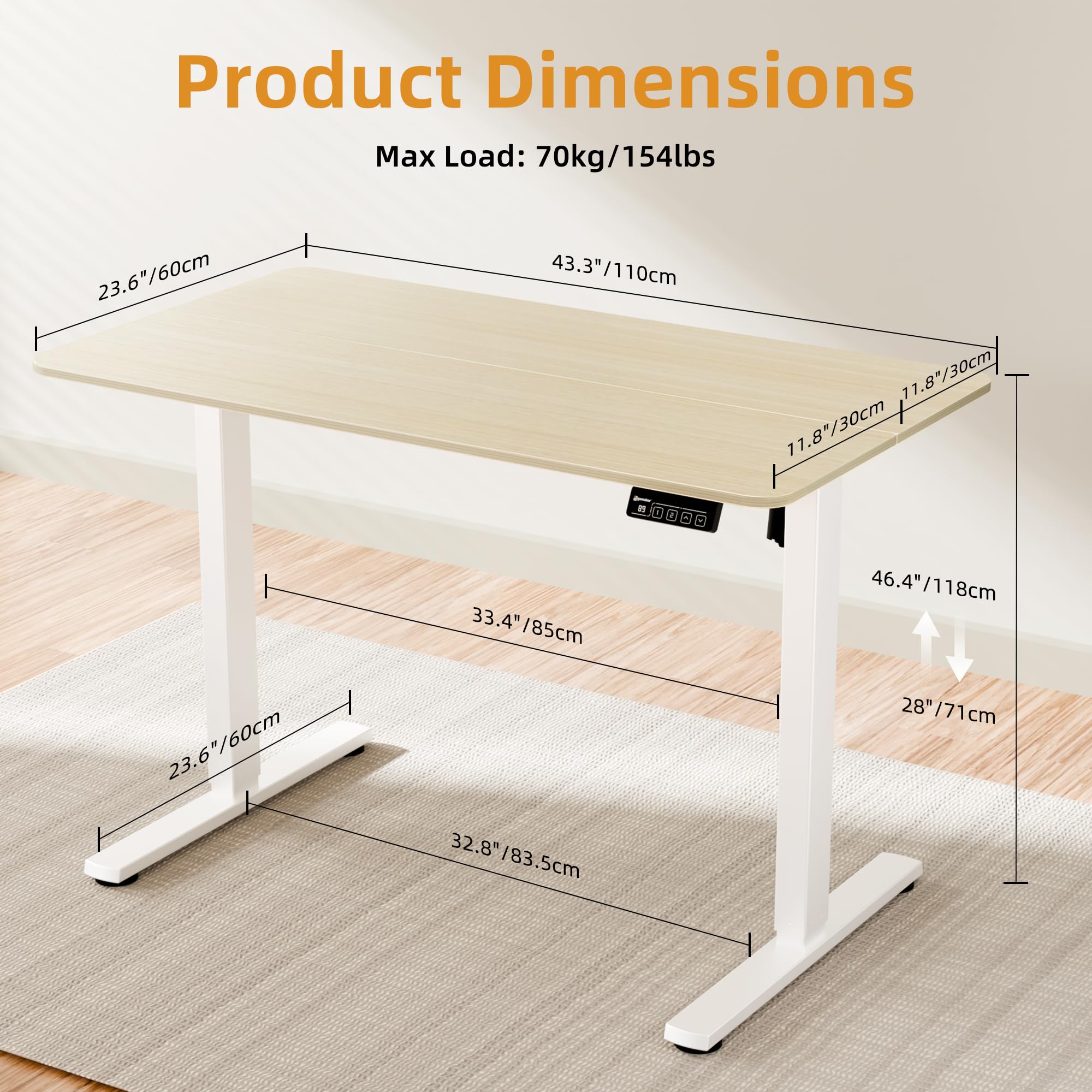 ERGOMAKER Electric Height Adjustable Standing Desk 80x60cm (31.5"x23.6"), Sit Stand Desk with Splicing Top for Home Office (Black Frame + Black Desktop)