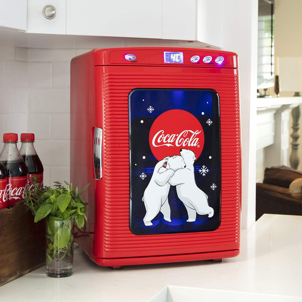 Coca Cola Mini Fridge For Bedrooms 5L Retro Vending Machine Style Cool Box 10 Can Quiet Mini Fridges with Display Window For Coke Beverages Food Drinks Home 12v Portable Cooler Box, Red