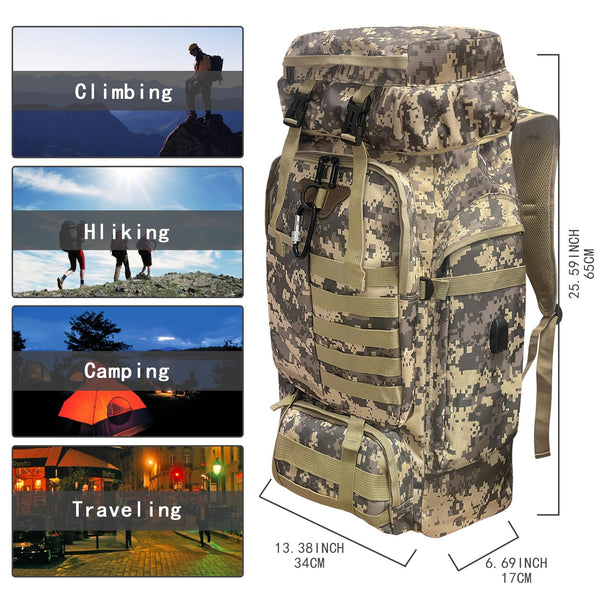 Ogetok 80L Hiking Backpack Camping Rucksack, 80 liters Large Capacity Outdoor Knapsack Travel Climbing Mountaineering Carry On Backpack Bag, Trekking Backpacking for Men Women, Black