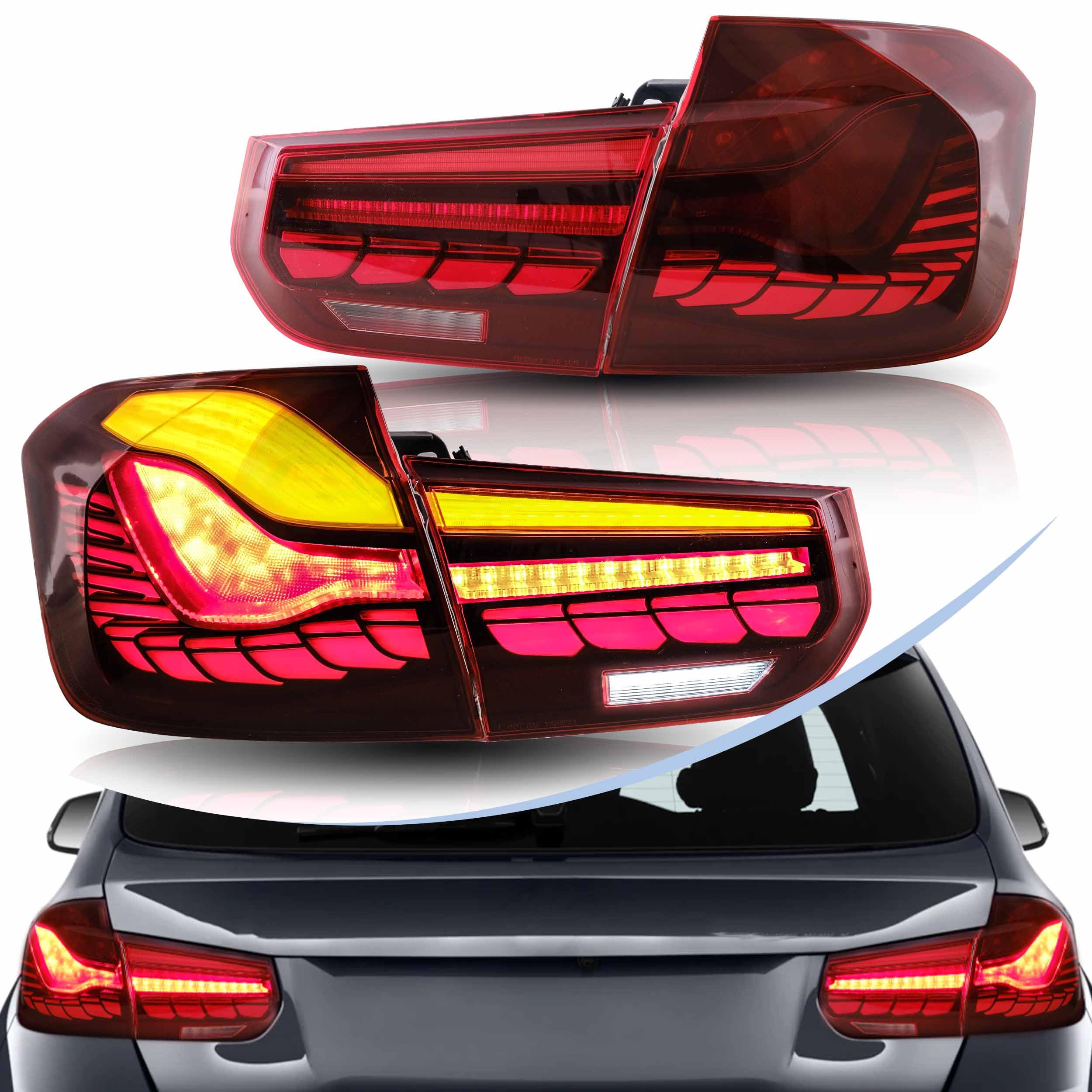 VLAND OLED Rear Lights Compatible with 2013-2018 BMW 3 Series F30 F35 F80 320i 328i 335i Sedan (Not for F31 F34), Tail Lights with Sequential Indicators, E-mark, Red