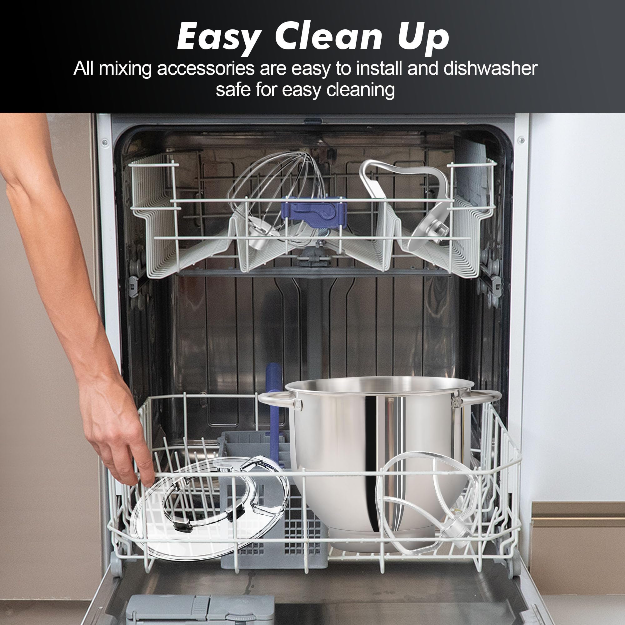 Aucma Stand Mixer, 6.2L Food Mixers for Baking, Electric Kitchen Mixers with Bowl, Dough Hook, Wire Whip & Beater (6.2L, Black)