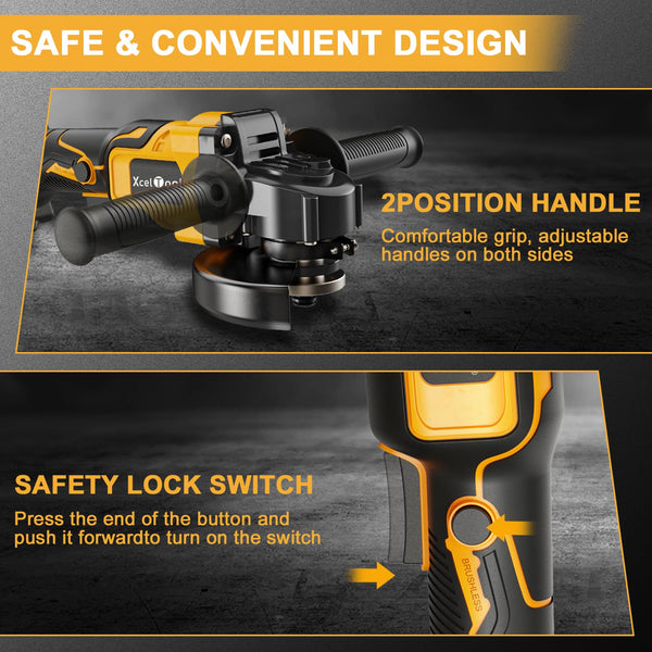 Cordless Angle Grinder,125mm Brushless Battery Grinders for 20V MAX Battery (Battery Not Included), 8500RPM Power Tool with 2-Position Adjustable Handle, for Cutting, Grinding and Polishing